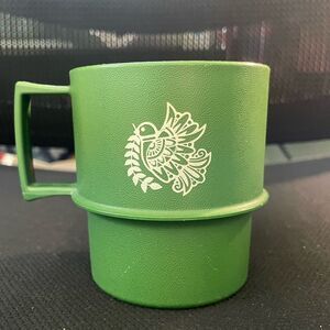 Vintage Tupperware Green Christmas Mug with White Dove